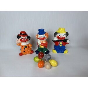 Set Of 3 Hand Painted Ceramic Circus Clowns 8"  Piggy Bank W/ Balloons READ